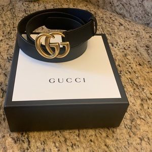 Black Leather Double G Gucci Belt. This belt is authentic.